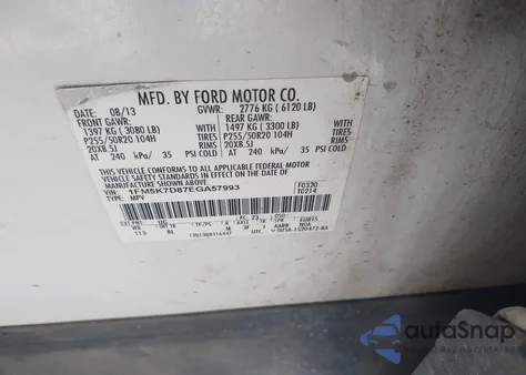 2014 Ford Explorer Xlt from USA, damaged, VIN 1FM5K7D87EGA57993